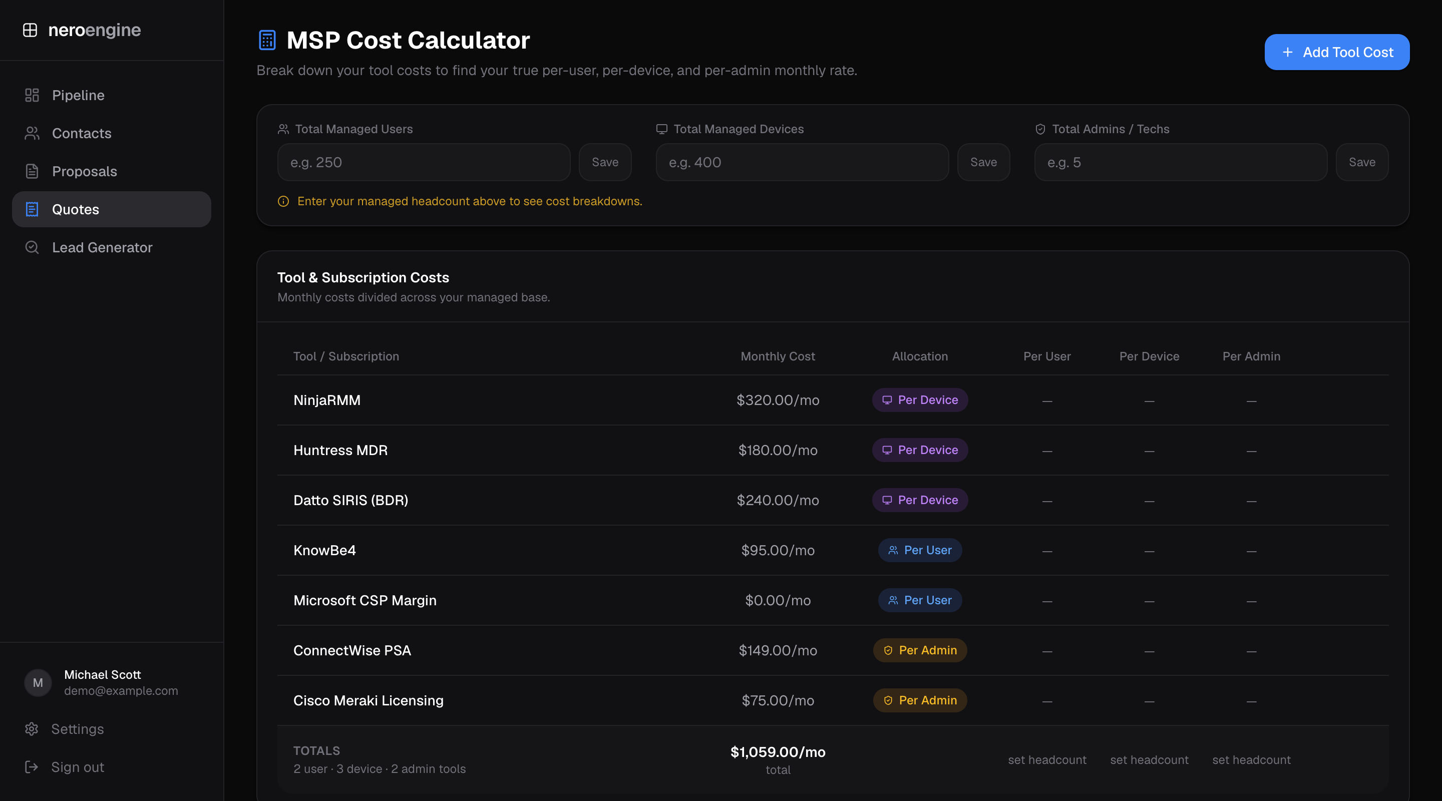 MSP Cost Calculator